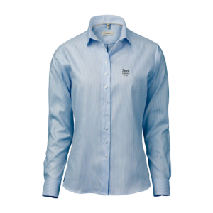 OM06 Light blue/white striped stretch oxford dame slim